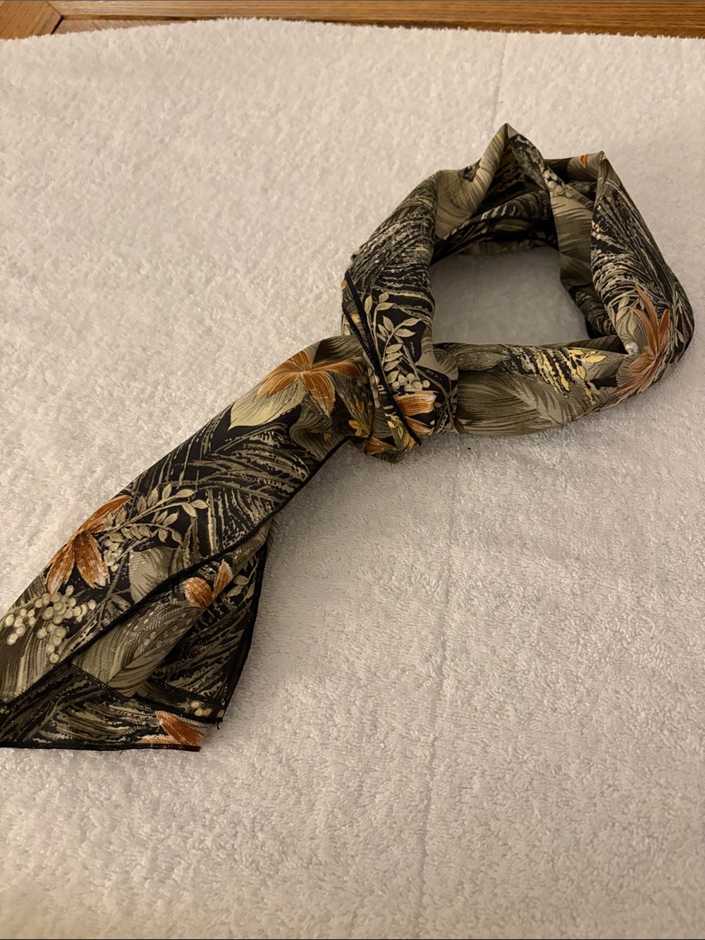 GAP Black Floral Print Scarf with Tan & Cream Accents
